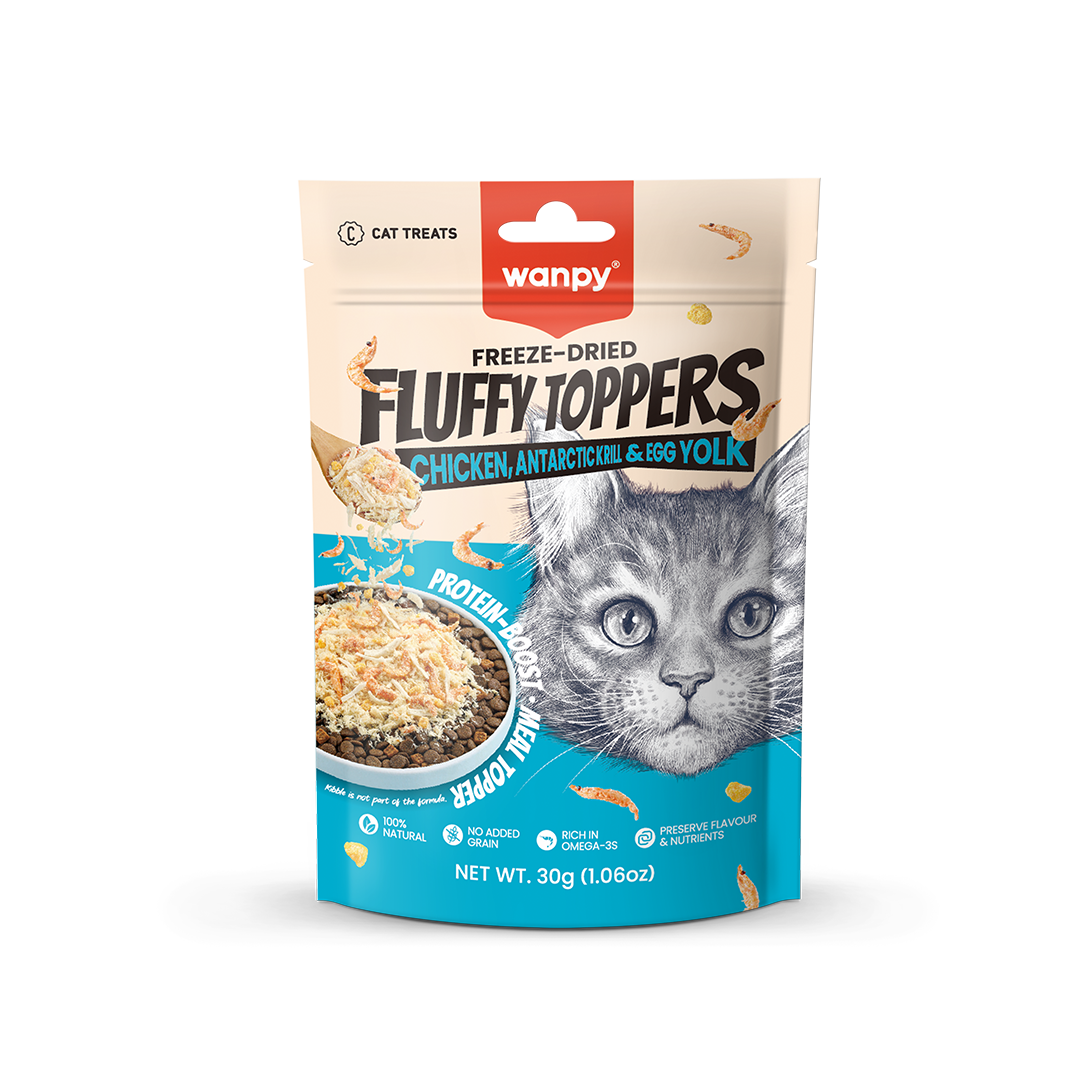 Wanpy Dondurularak Kurutulmuş Fluffy Toppers – Tavuk, Antarktika Krili ve Yumurta Sarısı - 30g