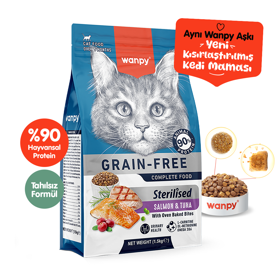 Wanpy Tahılsız Somonlu ve Ton Balıklı Kısırlaştırılmış Kedi Maması