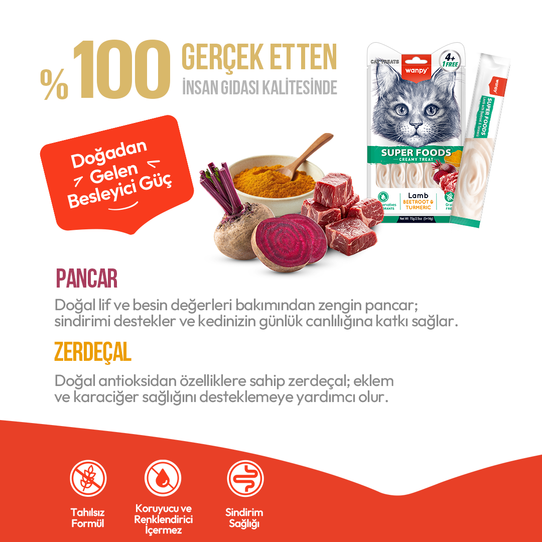 Wanpy Superfood Kuzulu, Pancar & Zerdeçallı Krema Kedi Ödülü