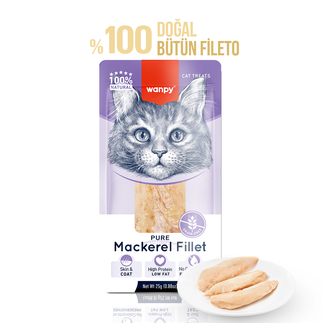 Wanpy %100 Doğal Bütün Uskumru Fileto Kedi Ödül Maması